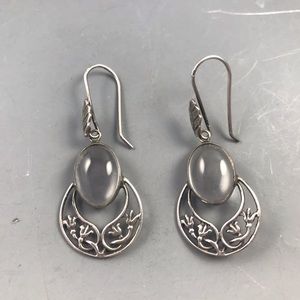 Moonstone Clear Cabochon Dangle Earrings Pierced